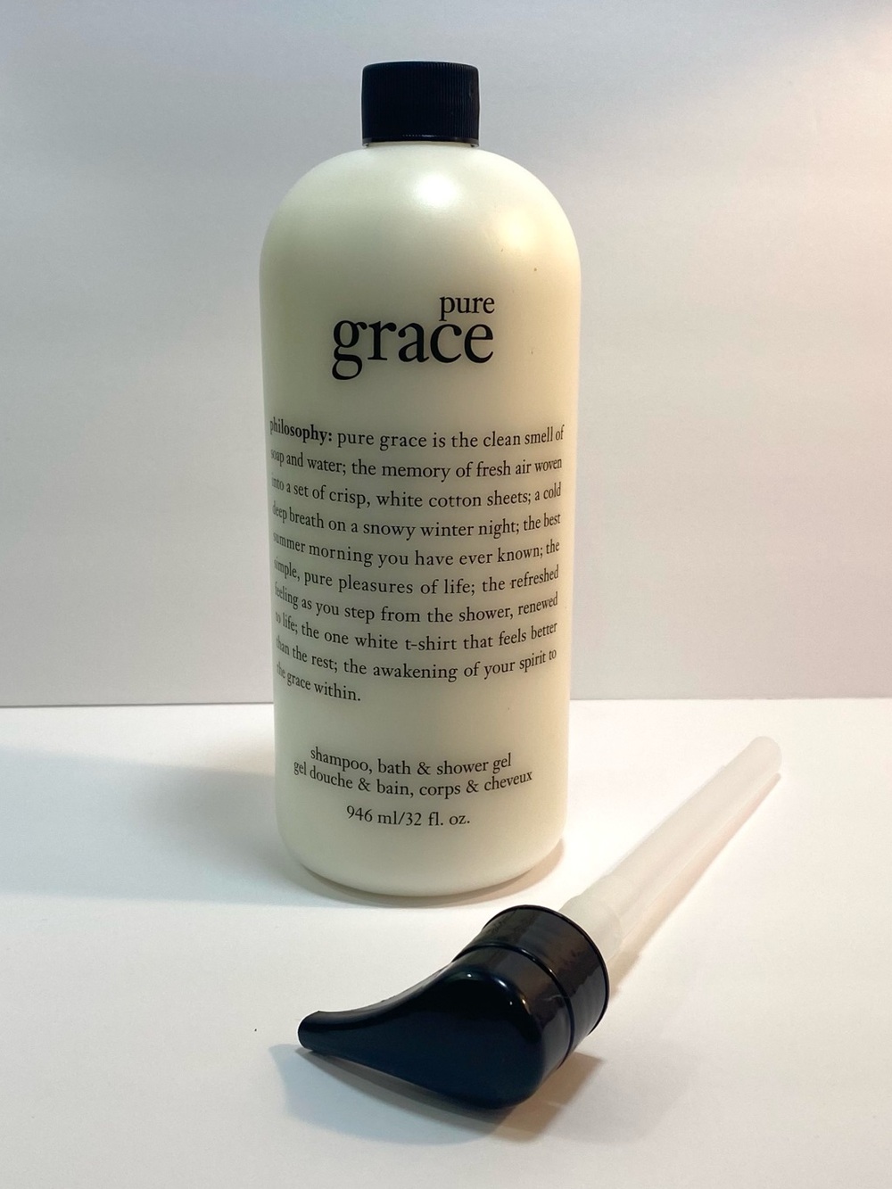 New Sealed Philosophy Pure Grace Jumbo 32 oz Shampoo Bath & Shower Gel + Pump